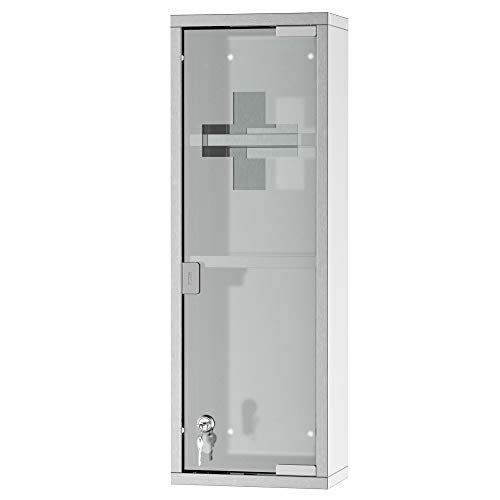 kleankin Medicine Cabinet with 2 Shelves and 3 Levels 20L x 12W x 58H cm Stainless Steel Cross Symbol Tempered Glass Door - Image 13