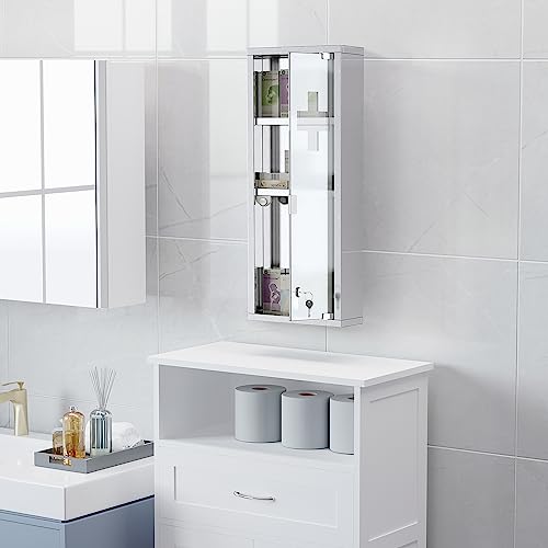 kleankin Medicine Cabinet with 2 Shelves and 3 Levels 20L x 12W x 58H cm Stainless Steel Cross Symbol Tempered Glass Door - Image 14
