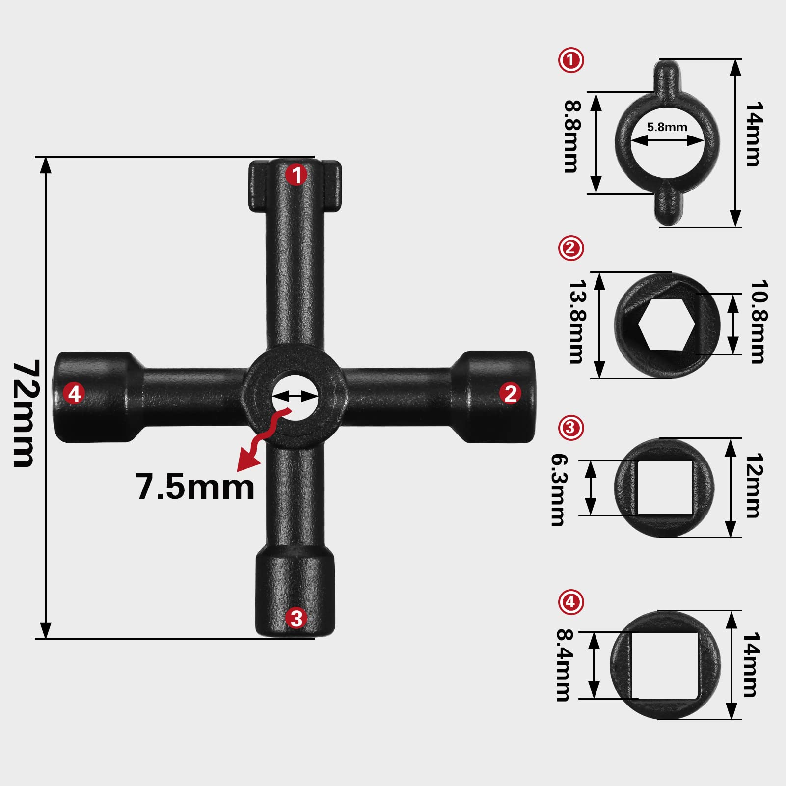 Pack of 2 4-Way Multifunctional Utilities Keys for Electric Water Gas Meter Box Cabinet Open Keys, Multifunctional Control Cabinet Key, Universal 4 Way, Black - Image 2