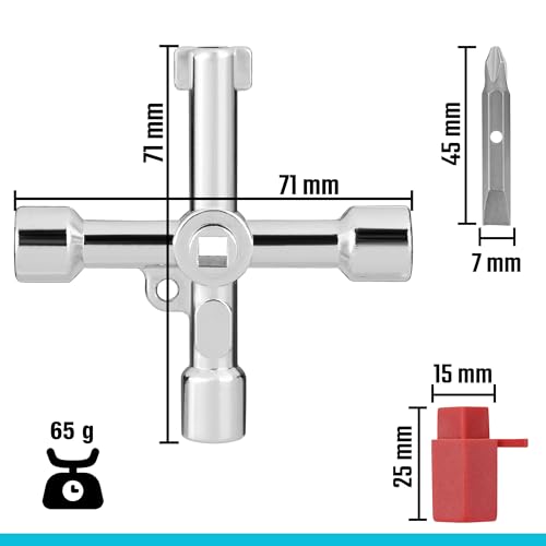 DURATECH 4 Way Multifunctional Utilities Key with Bit, Universal Cross Control Cabinet, Zinc Alloy, Multifunctional Key for Control Cabinets, Water Meter, Valve - Image 18