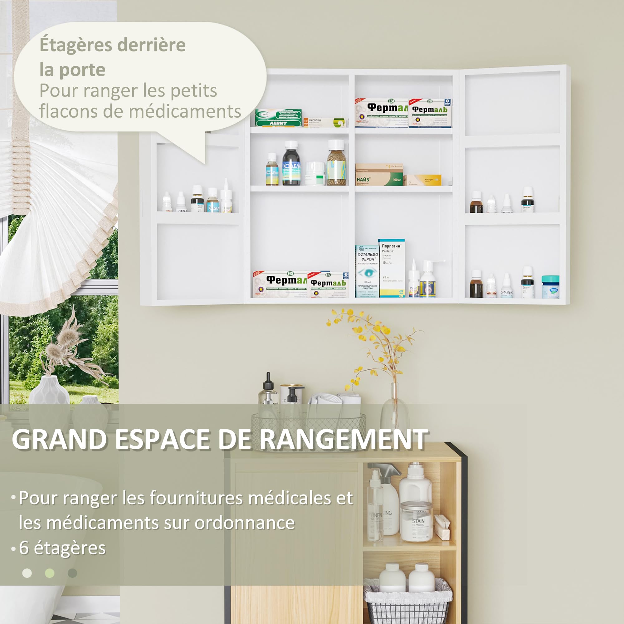 kleankin Medicine Cabinet Wall Mounted Medicine Cabinet 6 Shelves with Lockable Door 2 Keys Steel for Bathroom Kitchen 55 x 18 x 60 cm White - Image 2