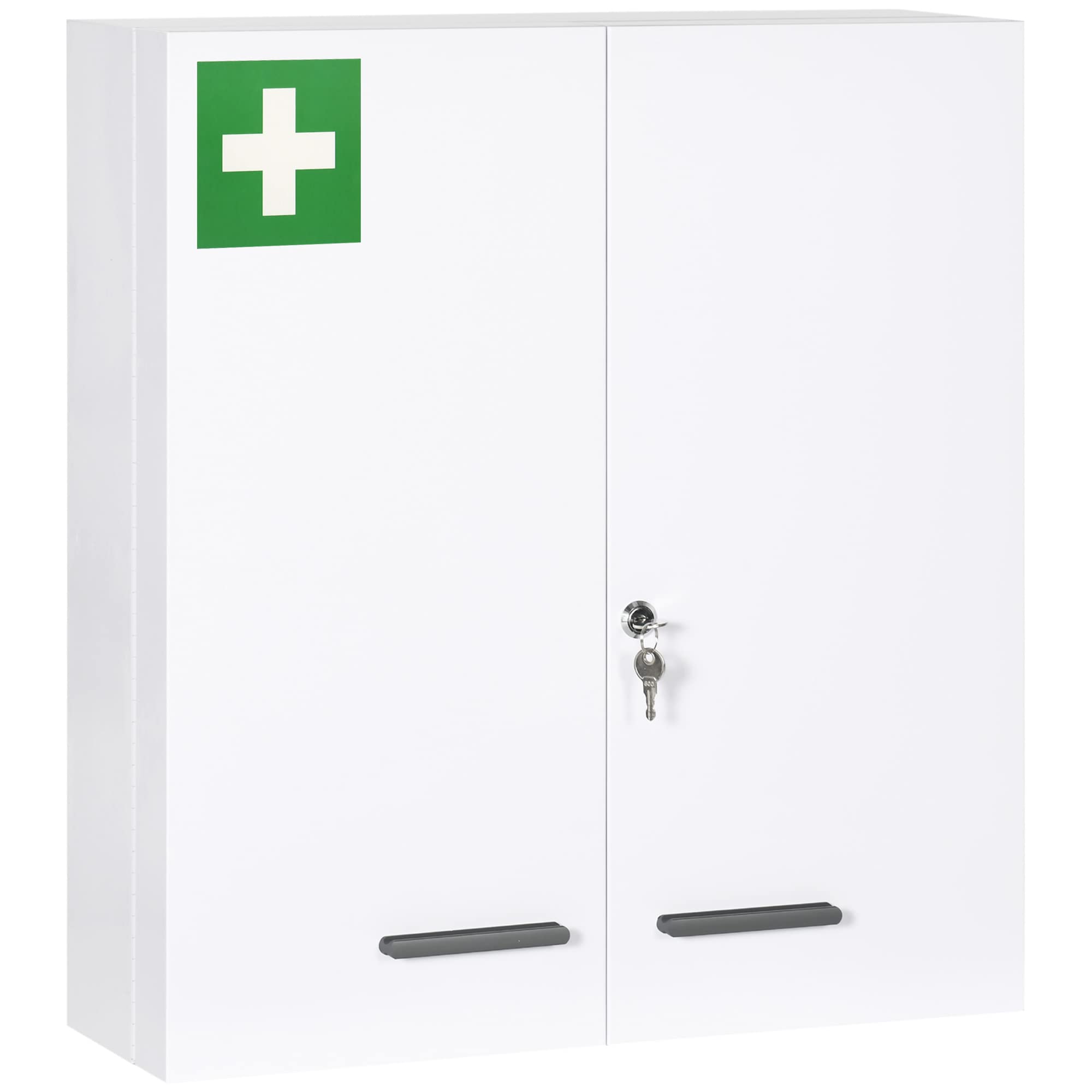 kleankin Medicine Cabinet Wall Mounted Medicine Cabinet 6 Shelves with Lockable Door 2 Keys Steel for Bathroom Kitchen 55 x 18 x 60 cm White - Image 5