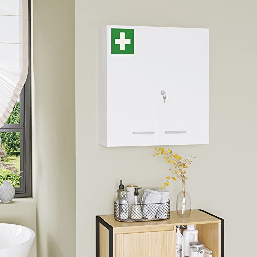 kleankin Medicine Cabinet Wall Mounted Medicine Cabinet 6 Shelves with Lockable Door 2 Keys Steel for Bathroom Kitchen 55 x 18 x 60 cm White - Image 12