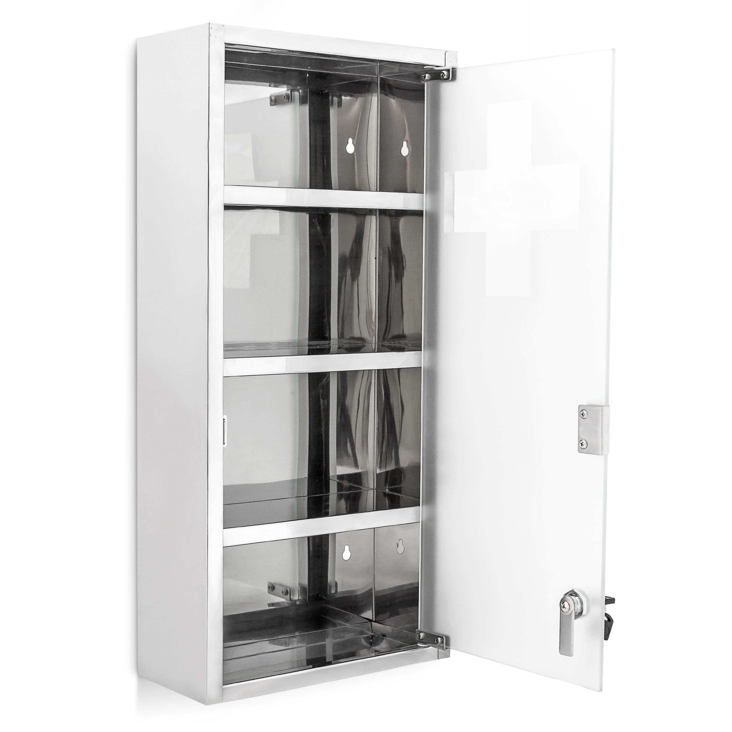 relaxdays Magnetic Stainless Steel Medicine Cabinet W x H x D: 27 x 57 x 12 cm Emergency First Aid Opal Glass Door Silver Grey Metal 57 x 27 x 12 cm - Image 4