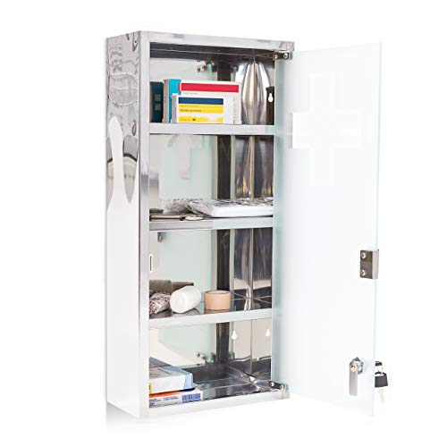 relaxdays Magnetic Stainless Steel Medicine Cabinet W x H x D: 27 x 57 x 12 cm Emergency First Aid Opal Glass Door Silver Grey Metal 57 x 27 x 12 cm - Image 8