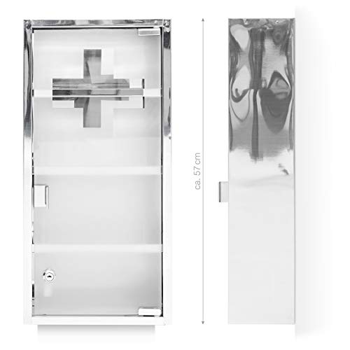 relaxdays Magnetic Stainless Steel Medicine Cabinet W x H x D: 27 x 57 x 12 cm Emergency First Aid Opal Glass Door Silver Grey Metal 57 x 27 x 12 cm - Image 9