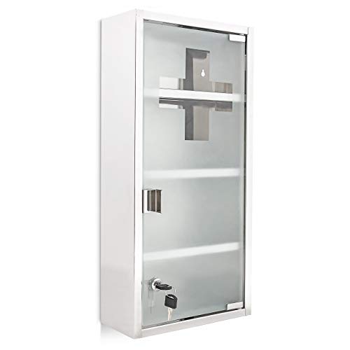 relaxdays Magnetic Stainless Steel Medicine Cabinet W x H x D: 27 x 57 x 12 cm Emergency First Aid Opal Glass Door Silver Grey Metal 57 x 27 x 12 cm - Image 10