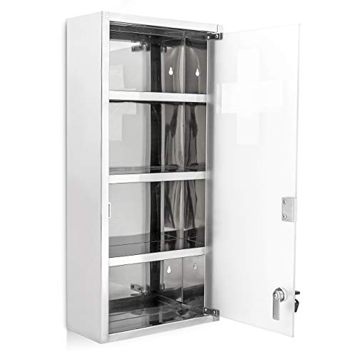 relaxdays Magnetic Stainless Steel Medicine Cabinet W x H x D: 27 x 57 x 12 cm Emergency First Aid Opal Glass Door Silver Grey Metal 57 x 27 x 12 cm - Image 11