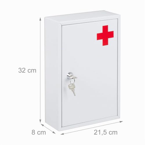 Relaxdays Medicine Cabinet, Lockable, Empty, 2 Compartments, Wall Unit, HLP: 32 x 21.5 x 8 cm, White/Red - Image 9