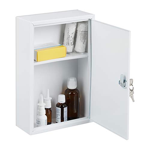 Relaxdays Medicine Cabinet, Lockable, Empty, 2 Compartments, Wall Unit, HLP: 32 x 21.5 x 8 cm, White/Red - Image 12