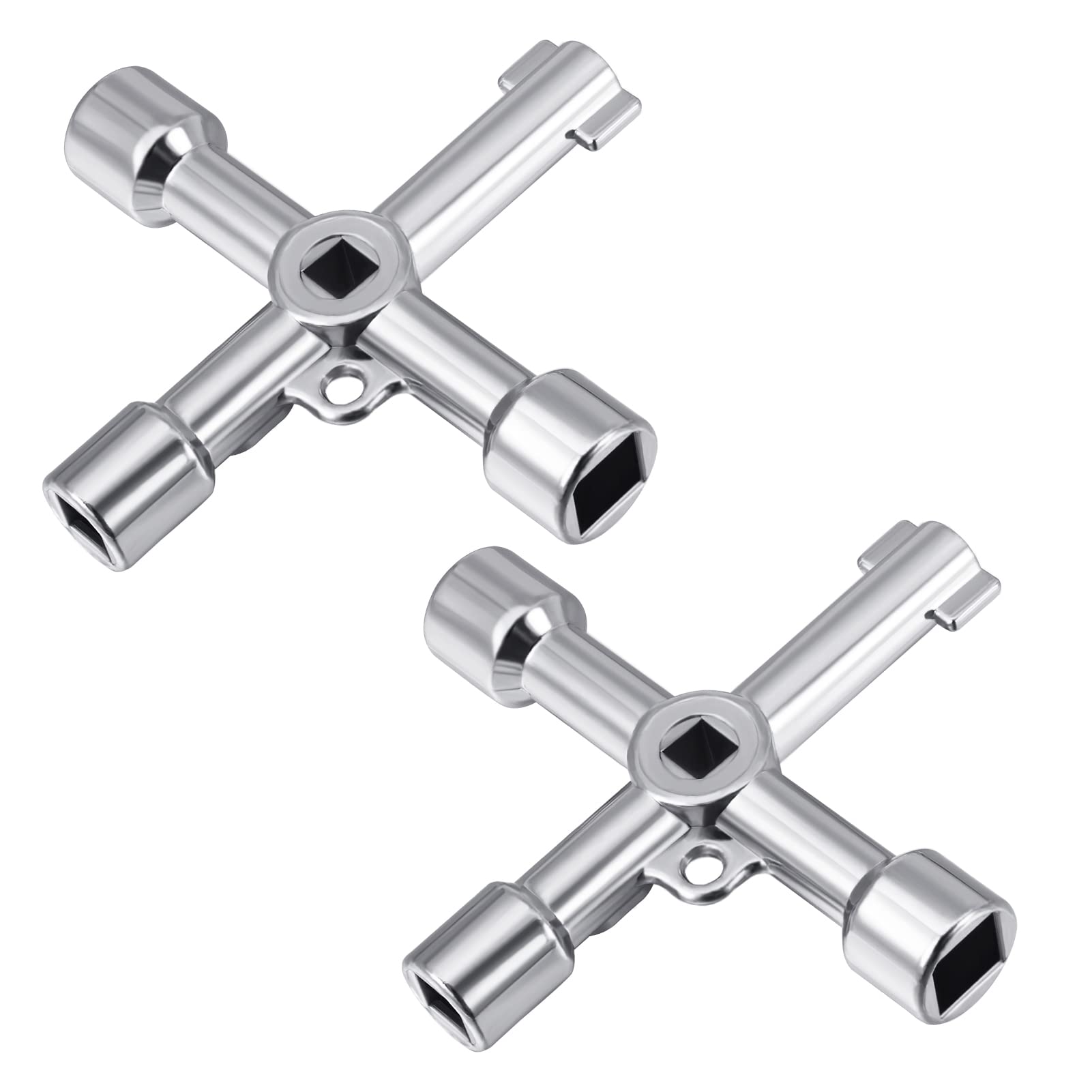 Pack of 2 4-Way Multifunctional Utilities Keys for Electric Water Gas Meter Box Cabinet Open Keys, Multifunctional Control Cabinet Key, Universal 4-Way Key, Silver - Image 1
