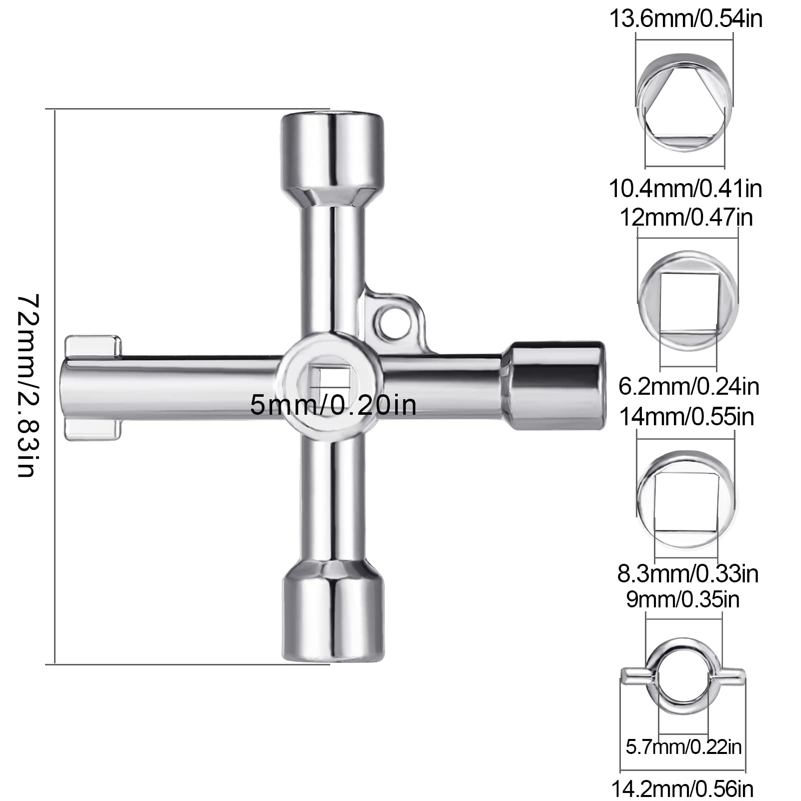 Pack of 2 4-Way Multifunctional Utilities Keys for Electric Water Gas Meter Box Cabinet Open Keys, Multifunctional Control Cabinet Key, Universal 4-Way Key, Silver - Image 2