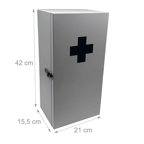 Relaxdays Medicine Cabinet, 3 Compartments, H x W x D: 42 x 21 x 15.5 cm, Wall Mounted, White/Grey - Image 9