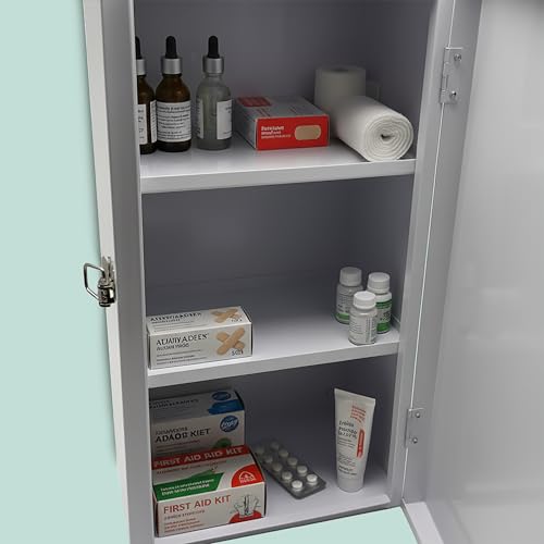Relaxdays Medicine Cabinet, 3 Compartments, H x W x D: 42 x 21 x 15.5 cm, Wall Mounted, White/Grey - Image 11