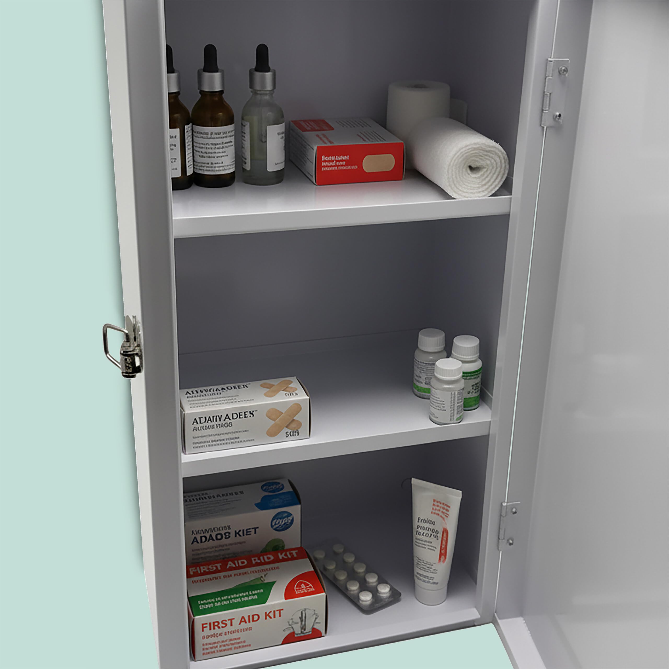 Relaxdays Medicine Cabinet, 3 Compartments, H x W x D: 42 x 21 x 15.5 cm, Wall Mounted, White/Green - Image 4