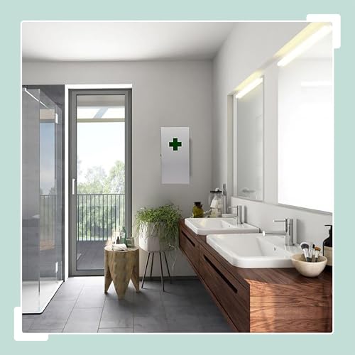 Relaxdays Medicine Cabinet, 3 Compartments, H x W x D: 42 x 21 x 15.5 cm, Wall Mounted, White/Green - Image 8