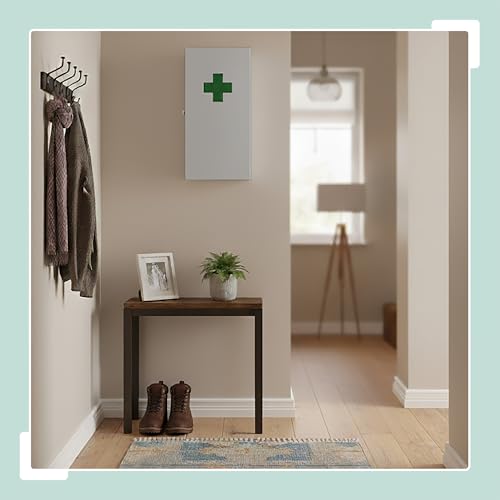 Relaxdays Medicine Cabinet, 3 Compartments, H x W x D: 42 x 21 x 15.5 cm, Wall Mounted, White/Green - Image 10