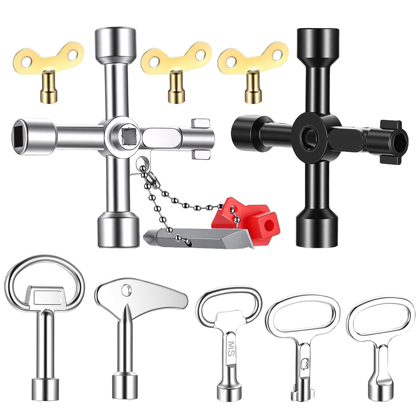 Universalschlüssel Set, Schaltschrankschlüssel Metall, 10 Stk | Bauschlüssel, 4 Kant Schlüssel, Heizung Entlüftungsschlüssel, Dreikantschlüssel, Kreuzschlüssel - Image 1