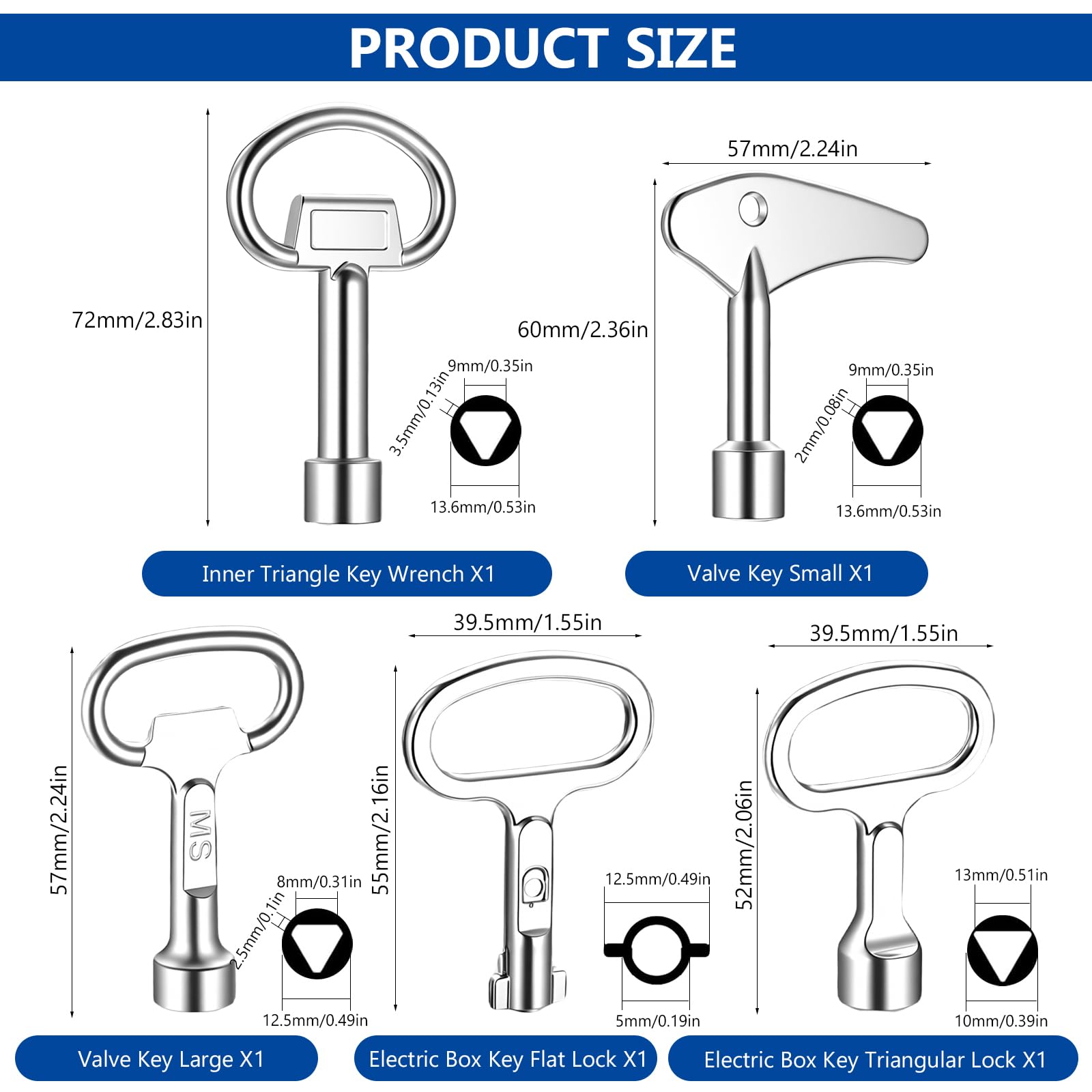 Universalschlüssel Set, Schaltschrankschlüssel Metall, 10 Stk | Bauschlüssel, 4 Kant Schlüssel, Heizung Entlüftungsschlüssel, Dreikantschlüssel, Kreuzschlüssel - Image 2