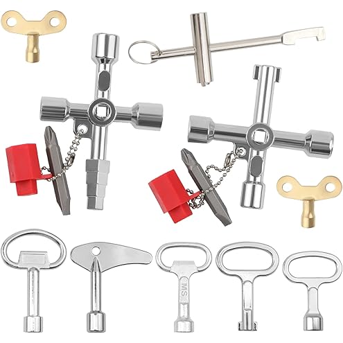 Universalschlüssel Set, Schaltschrankschlüssel Metall, 10 Stk | Bauschlüssel, 4 Kant Schlüssel, Heizung Entlüftungsschlüssel, Dreikantschlüssel, Kreuzschlüssel - Image 9