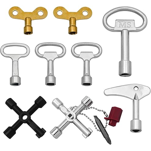 Universalschlüssel Set, Schaltschrankschlüssel Metall, 10 Stk | Bauschlüssel, 4 Kant Schlüssel, Heizung Entlüftungsschlüssel, Dreikantschlüssel, Kreuzschlüssel - Image 11