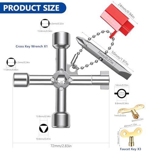 Universalschlüssel Set, Schaltschrankschlüssel Metall, 10 Stk | Bauschlüssel, 4 Kant Schlüssel, Heizung Entlüftungsschlüssel, Dreikantschlüssel, Kreuzschlüssel - Image 15