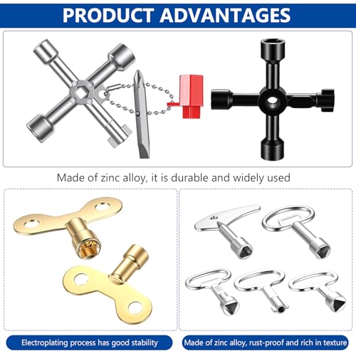 Universalschlüssel Set, Schaltschrankschlüssel Metall, 10 Stk | Bauschlüssel, 4 Kant Schlüssel, Heizung Entlüftungsschlüssel, Dreikantschlüssel, Kreuzschlüssel - Image 16