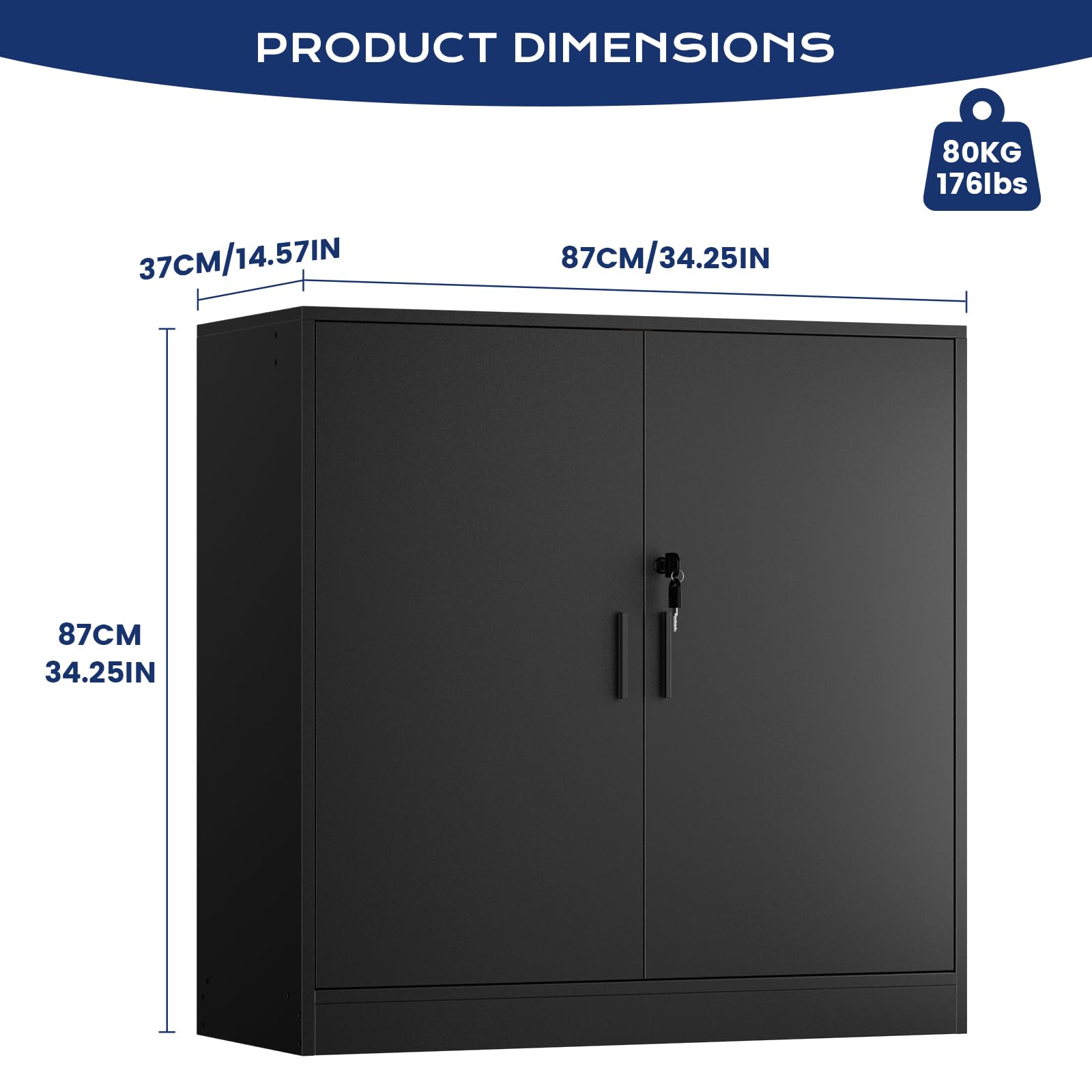 Office Cabinet, Office Storage Cabinet Lock, 15 mm Storage Cabinet for Garage Living Room Bedroom Buffet Printer Administrative Paper with 2 Doors, Adjustable Veneers, Black - Image 2