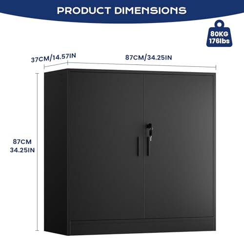Office Cabinet, Office Storage Cabinet Lock, 15 mm Storage Cabinet for Garage Living Room Bedroom Buffet Printer Administrative Paper with 2 Doors, Adjustable Veneers, Black - Image 8