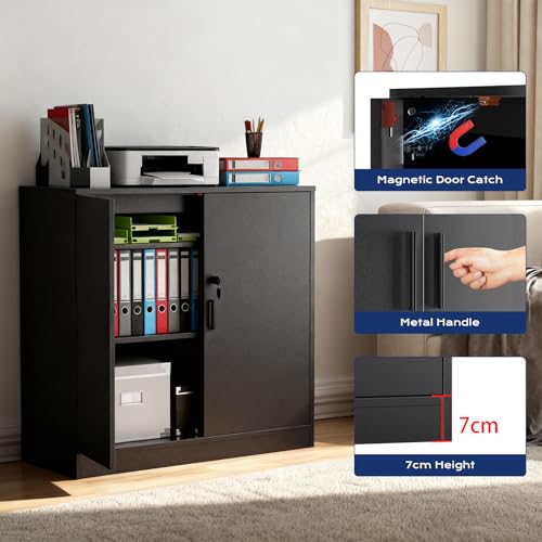 Office Cabinet, Office Storage Cabinet Lock, 15 mm Storage Cabinet for Garage Living Room Bedroom Buffet Printer Administrative Paper with 2 Doors, Adjustable Veneers, Black - Image 10