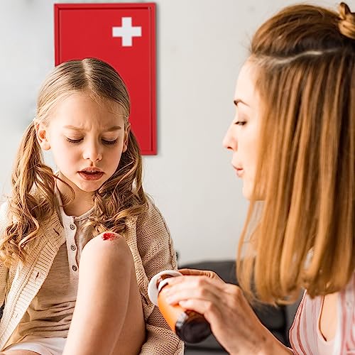Relaxdays Medicine Cabinet, Lockable, 2 Levels, HxWxD: 32x21.5x9.5cm, Medicine Storage, Red - White - Image 5