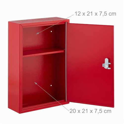 Relaxdays Medicine Cabinet, Lockable, 2 Levels, HxWxD: 32x21.5x9.5cm, Medicine Storage, Red - White - Image 8