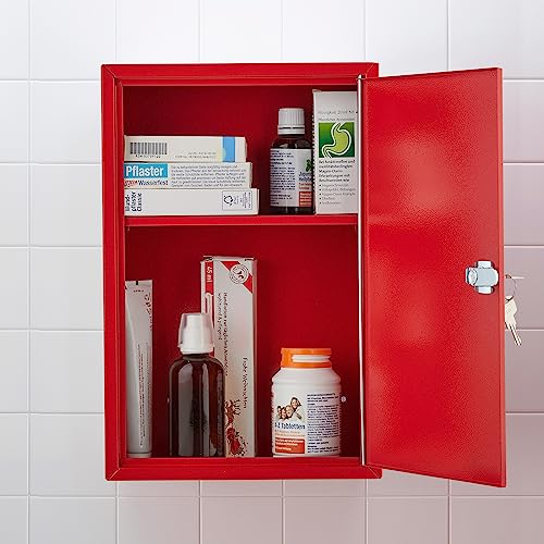 Relaxdays Medicine Cabinet, Lockable, 2 Levels, HxWxD: 32x21.5x9.5cm, Medicine Storage, Red - White - Image 9