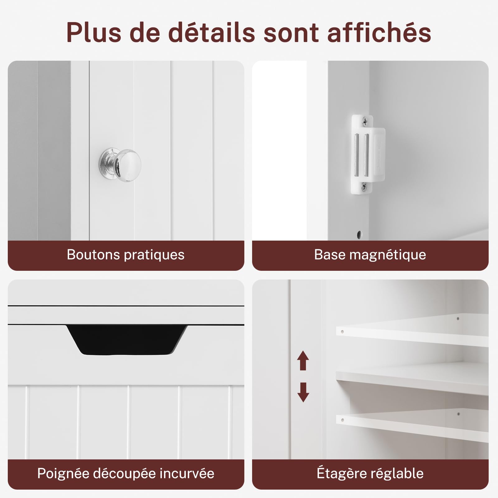 TEENFON Bathroom Cabinet with Doors, Column Storage Cabinet with Adjustable Shelves and Drawers, White (40 x 30 x 170 cm) - Image 6