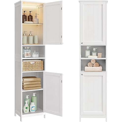 TEENFON Bathroom Cabinet with Doors, Column Storage Cabinet with Adjustable Shelves and Drawers, White (40 x 30 x 170 cm) - Image 8