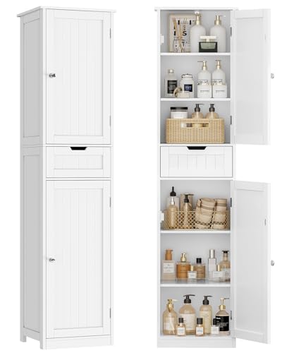 TEENFON Bathroom Cabinet with Doors, Column Storage Cabinet with Adjustable Shelves and Drawers, White (40 x 30 x 170 cm) - Image 10