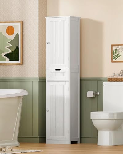 TEENFON Bathroom Cabinet with Doors, Column Storage Cabinet with Adjustable Shelves and Drawers, White (40 x 30 x 170 cm) - Image 11