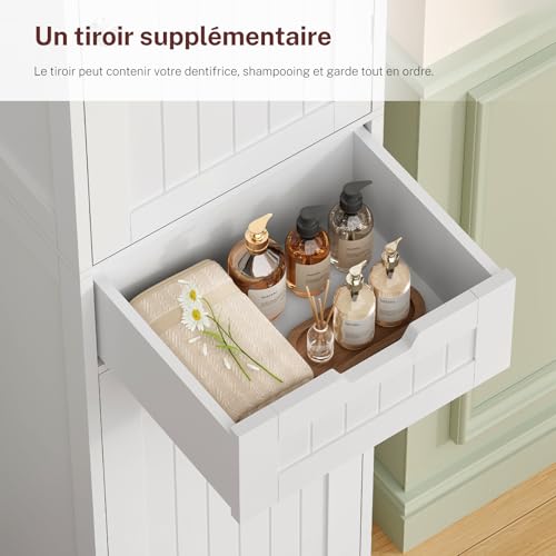 TEENFON Bathroom Cabinet with Doors, Column Storage Cabinet with Adjustable Shelves and Drawers, White (40 x 30 x 170 cm) - Image 14