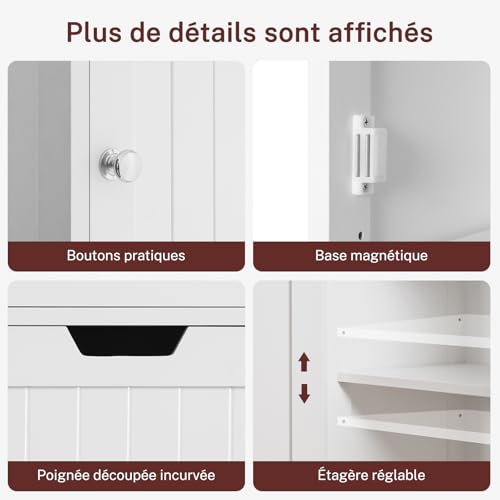 TEENFON Bathroom Cabinet with Doors, Column Storage Cabinet with Adjustable Shelves and Drawers, White (40 x 30 x 170 cm) - Image 15