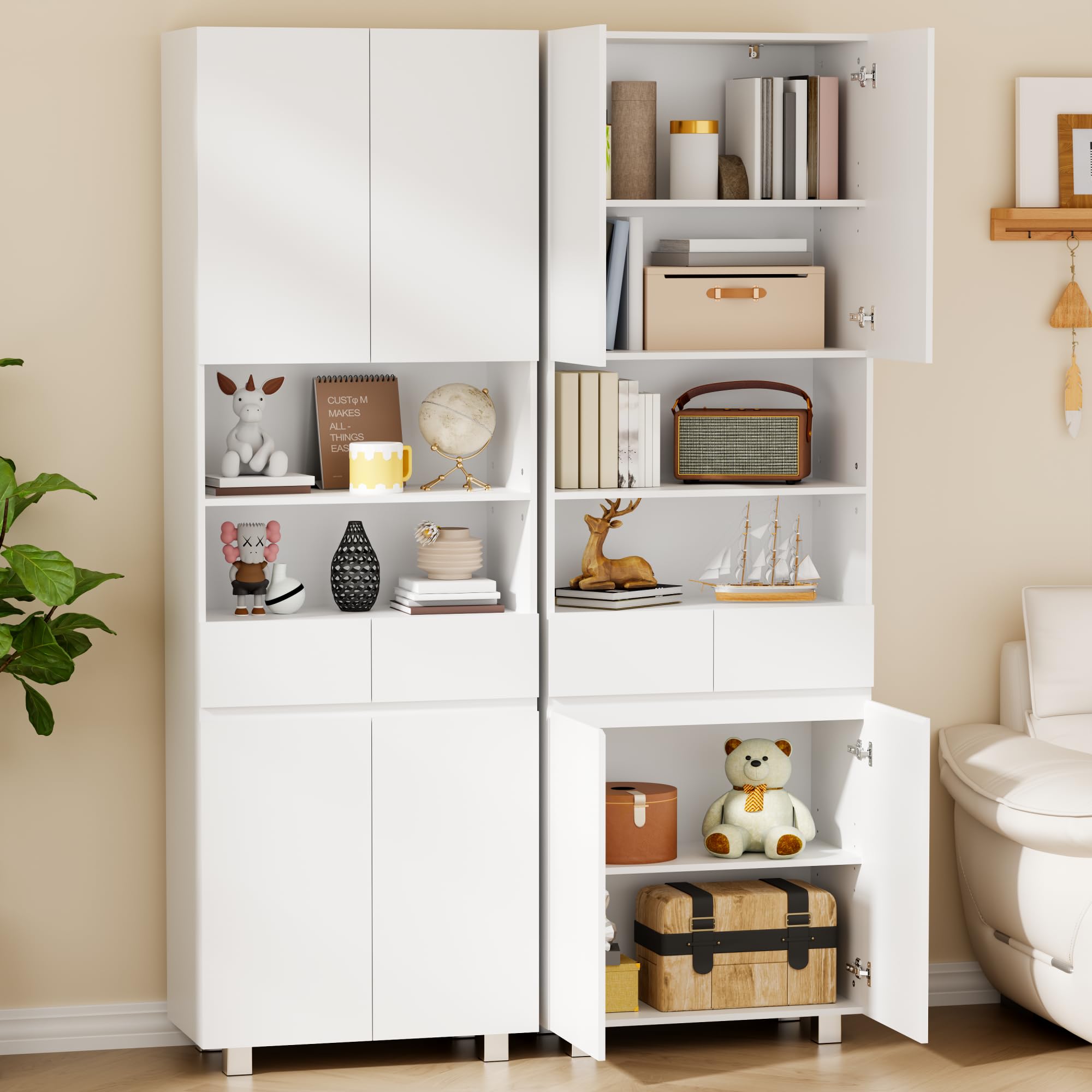 ANWBROAD SBC012W Bathroom Column Cabinet Storage Unit with Adjustable Shelves, 2 Drawers, Compartments, for Living Room, Kitchen, 30 x 60 x 180 cm, White - Image 3