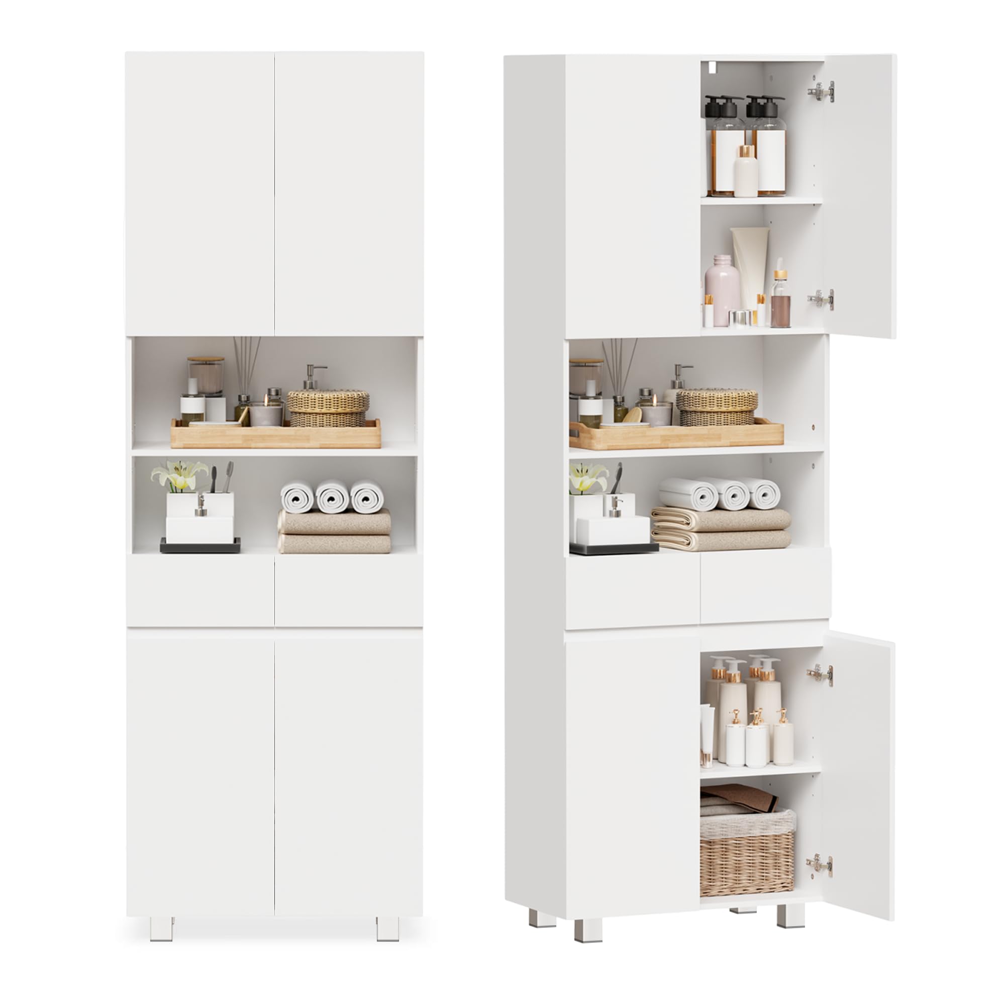 ANWBROAD SBC012W Bathroom Column Cabinet Storage Unit with Adjustable Shelves, 2 Drawers, Compartments, for Living Room, Kitchen, 30 x 60 x 180 cm, White - Image 5