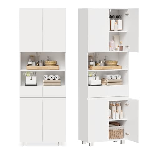 ANWBROAD SBC012W Bathroom Column Cabinet Storage Unit with Adjustable Shelves, 2 Drawers, Compartments, for Living Room, Kitchen, 30 x 60 x 180 cm, White - Image 6