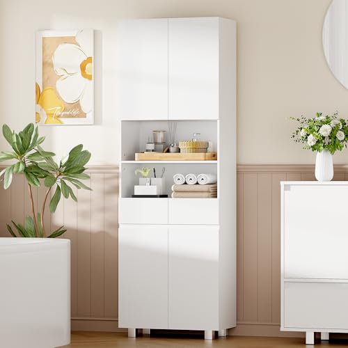 ANWBROAD SBC012W Bathroom Column Cabinet Storage Unit with Adjustable Shelves, 2 Drawers, Compartments, for Living Room, Kitchen, 30 x 60 x 180 cm, White - Image 7