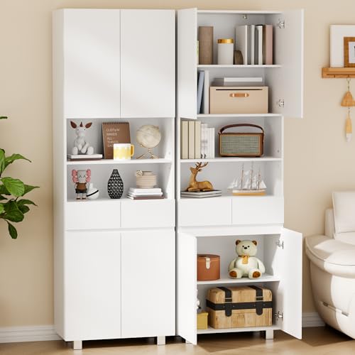 ANWBROAD SBC012W Bathroom Column Cabinet Storage Unit with Adjustable Shelves, 2 Drawers, Compartments, for Living Room, Kitchen, 30 x 60 x 180 cm, White - Image 10