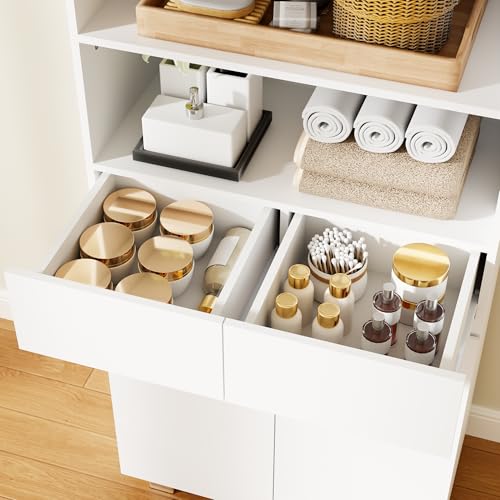 ANWBROAD SBC012W Bathroom Column Cabinet Storage Unit with Adjustable Shelves, 2 Drawers, Compartments, for Living Room, Kitchen, 30 x 60 x 180 cm, White - Image 11