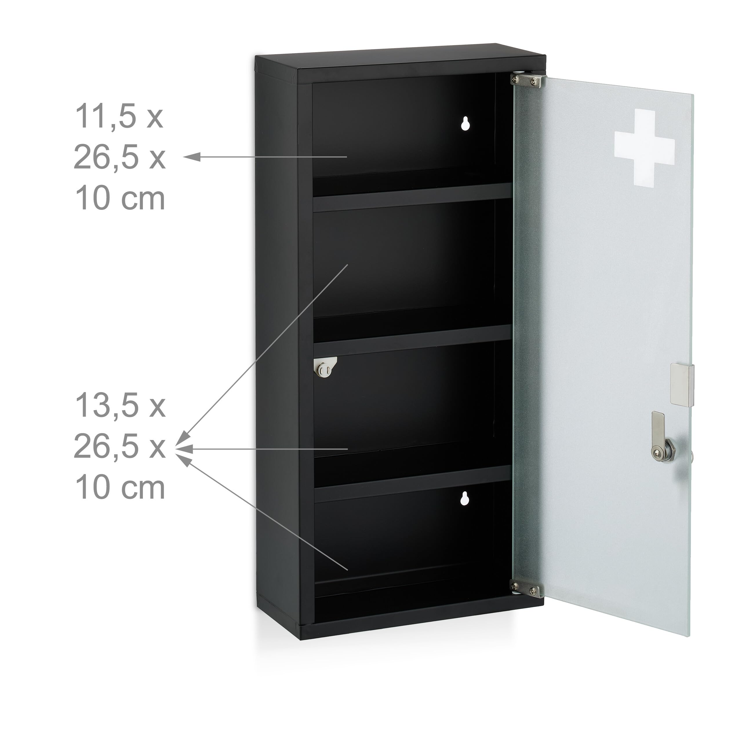 Relaxdays Medicine Cabinet, 4 Compartments, Material Mix, H x W x D: 57 x 27 x 12 cm, Black - Image 2
