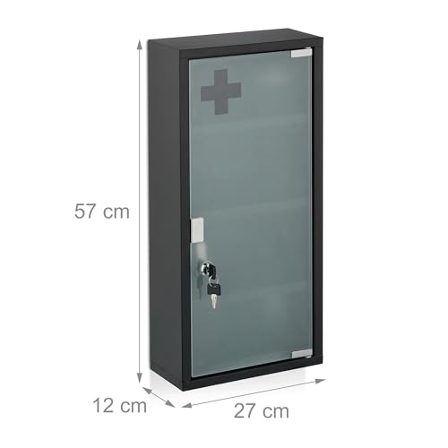 Relaxdays Medicine Cabinet, 4 Compartments, Material Mix, H x W x D: 57 x 27 x 12 cm, Black - Image 7