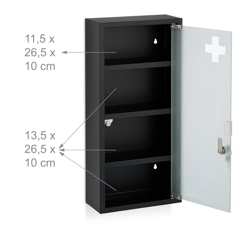 Relaxdays Medicine Cabinet, 4 Compartments, Material Mix, H x W x D: 57 x 27 x 12 cm, Black - Image 9