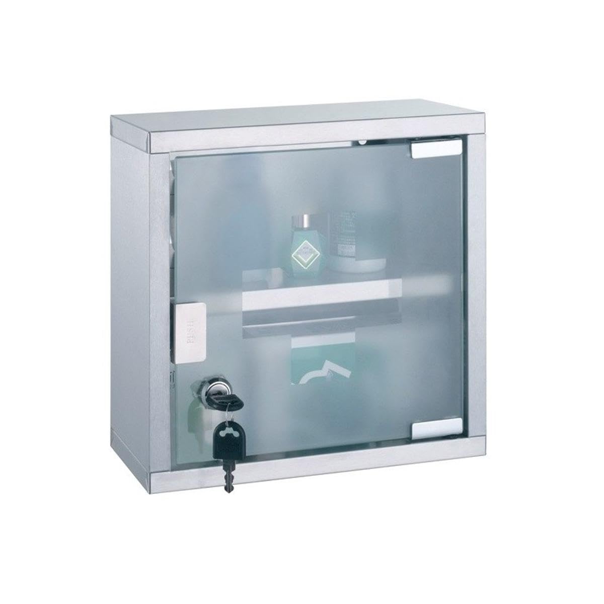 MSV Medicine Cabinet with Key Steel & Stainless Steel Glass, Grey - Image 1