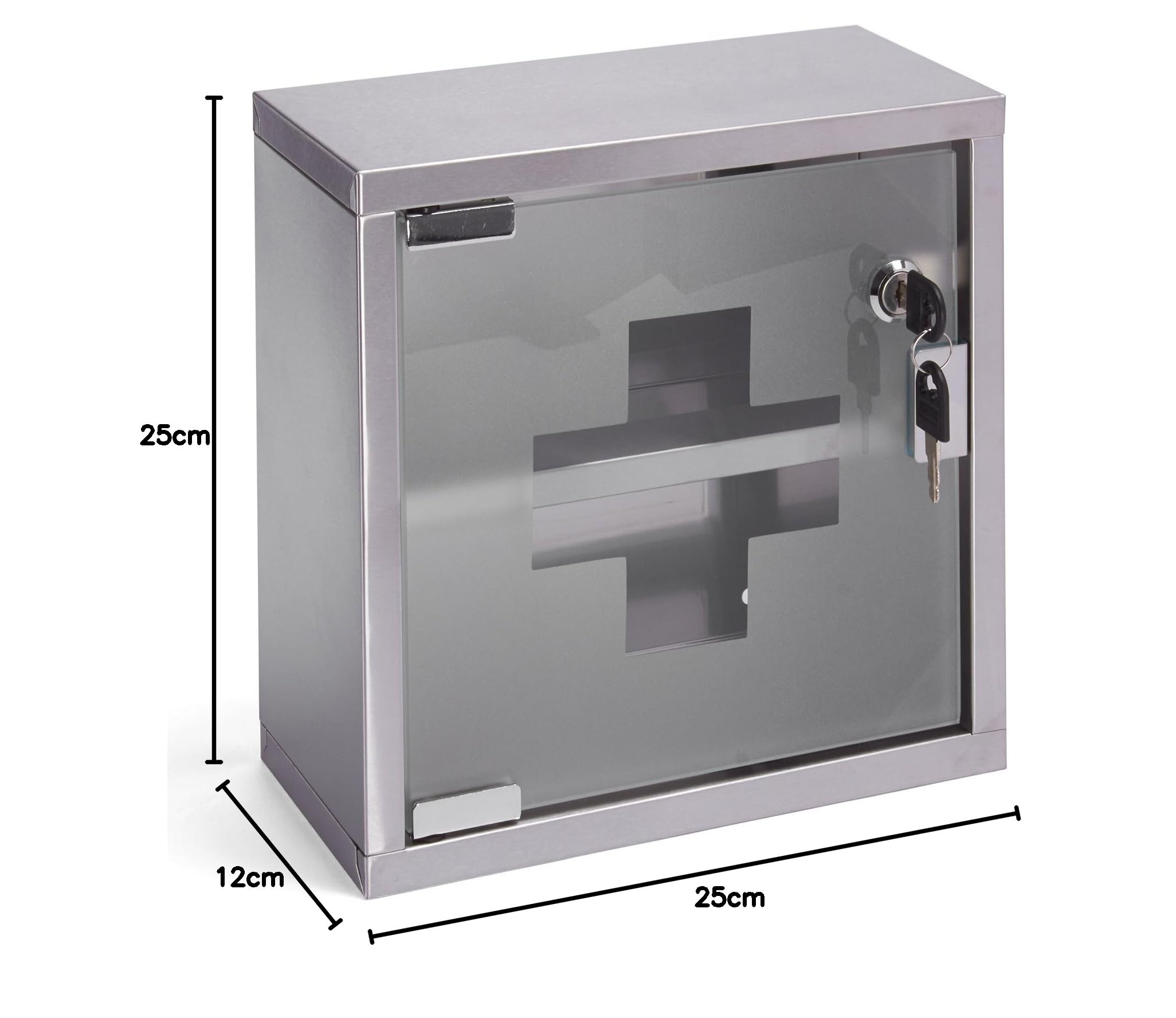 MSV Medicine Cabinet with Key Steel & Stainless Steel Glass, Grey - Image 3